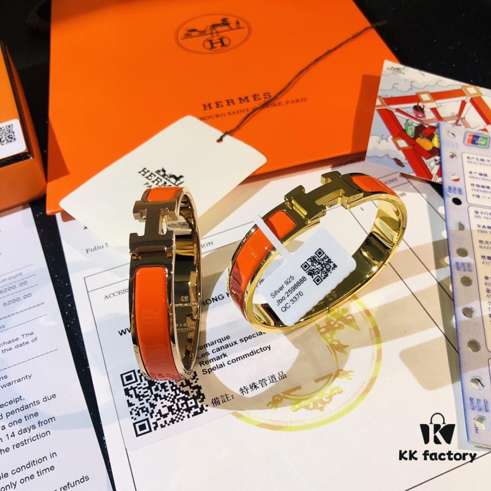 692fc93599f2d84055c890af Hermes High-Replica Enamel H Bangle Bracelet in Rose Gold - Matching Couple's Design, Available in Size 17 and 19
