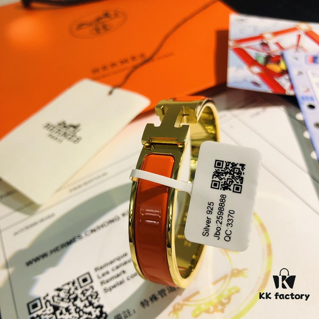 692fc93799f2d84055c890b4 Hermes High-Replica Enamel H Bangle Bracelet in Rose Gold - Matching Couple's Design, Available in Size 17 and 19