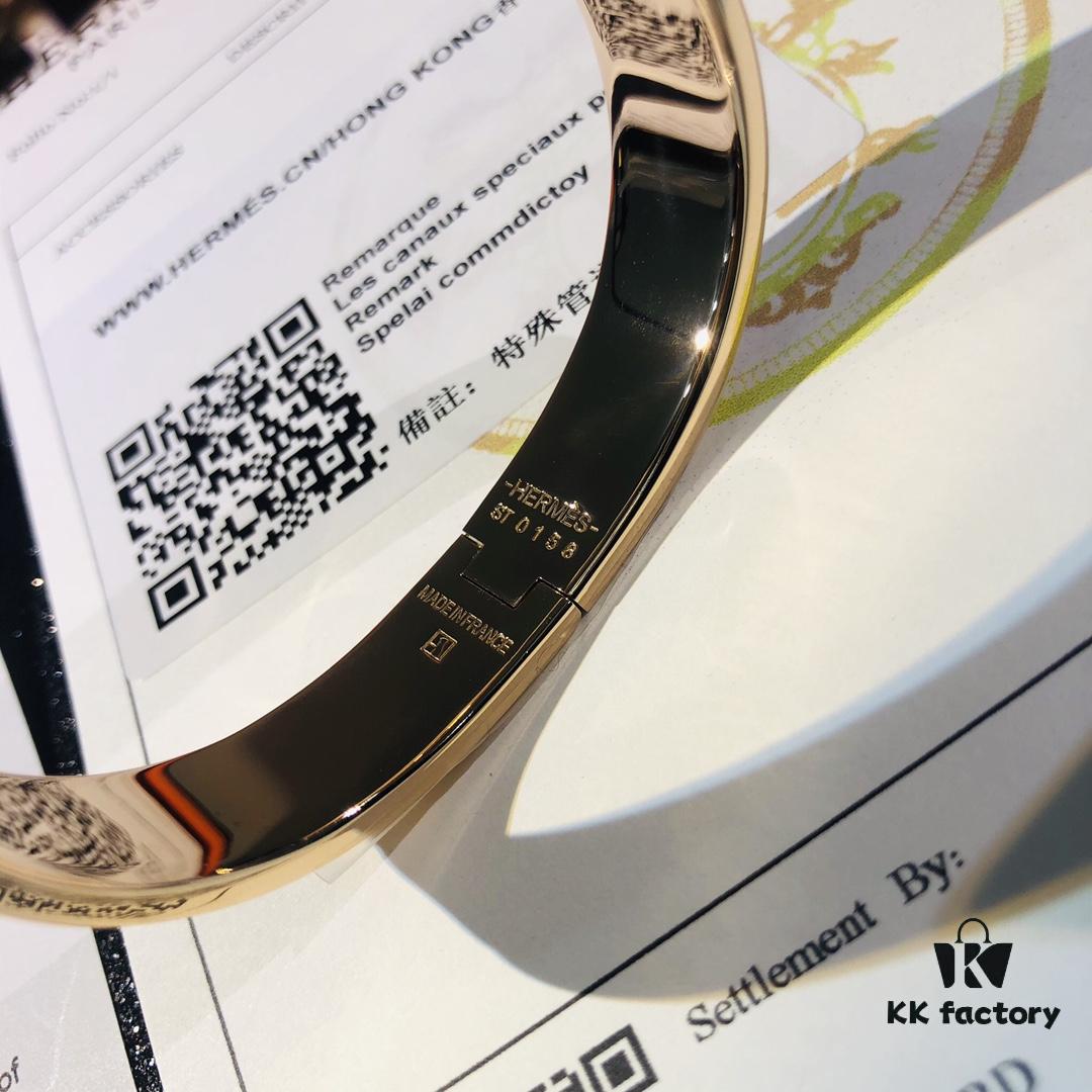 692fc94b99f2d84055c890d8 Hermès High-Replica Enamel H Bangle Bracelet in Rose Gold – Full Set with Stickers, Labels, and Receipts – Classic Couple's Style (Sizes 17 & 19)