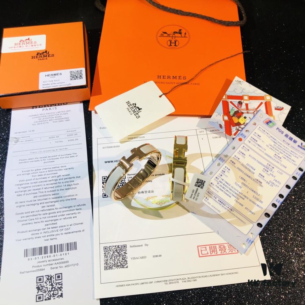 692fc95f99f2d84055c890f4 Hermès High-Replica Enamel 'H' Cuff Bracelet in Rose Gold – Full Set with Stickers, Tags, and Receipts Included