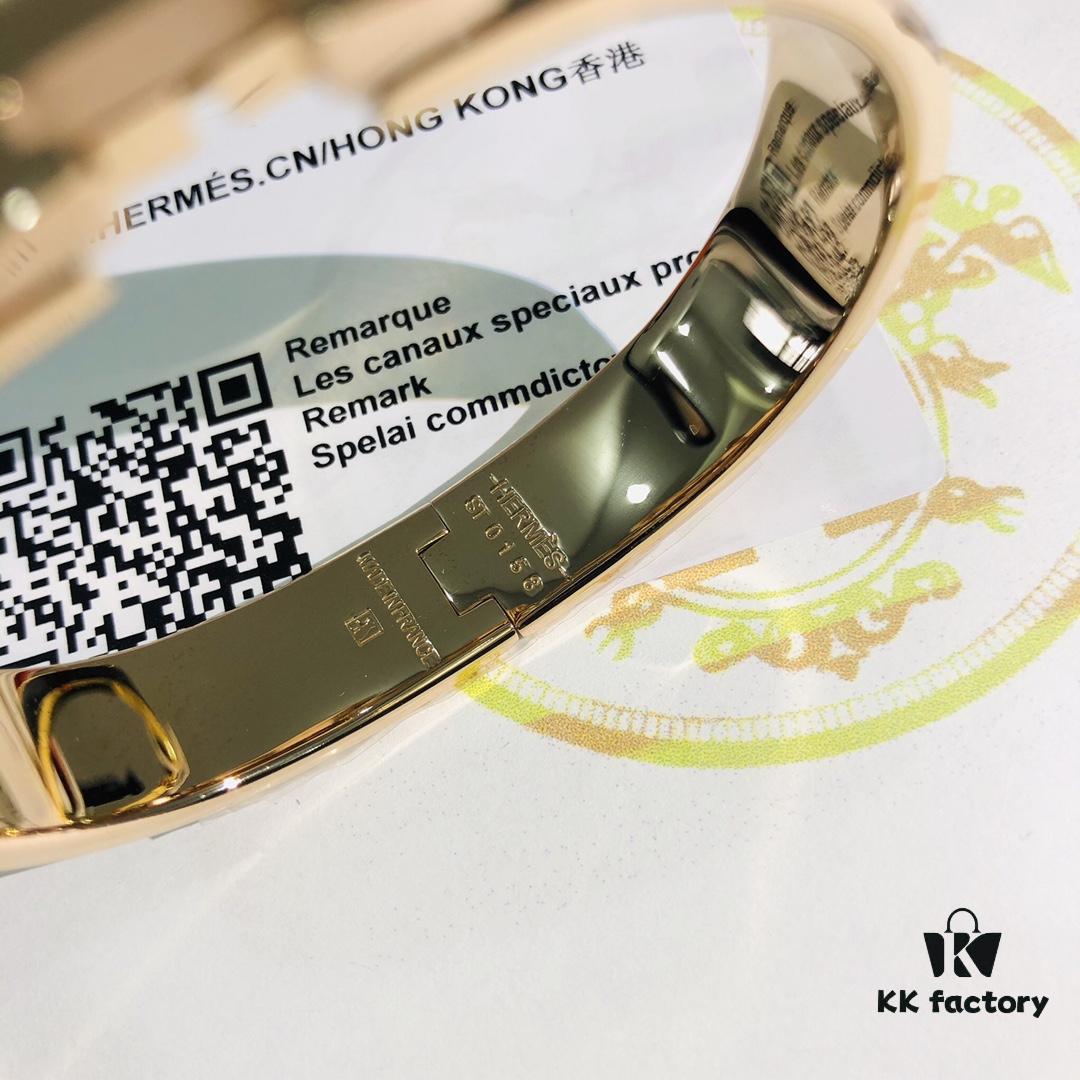 Hermes High-Replica Enamel Clic H Bracelet in Rose Gold – Full Set with Stickers, Tags, and Receipts