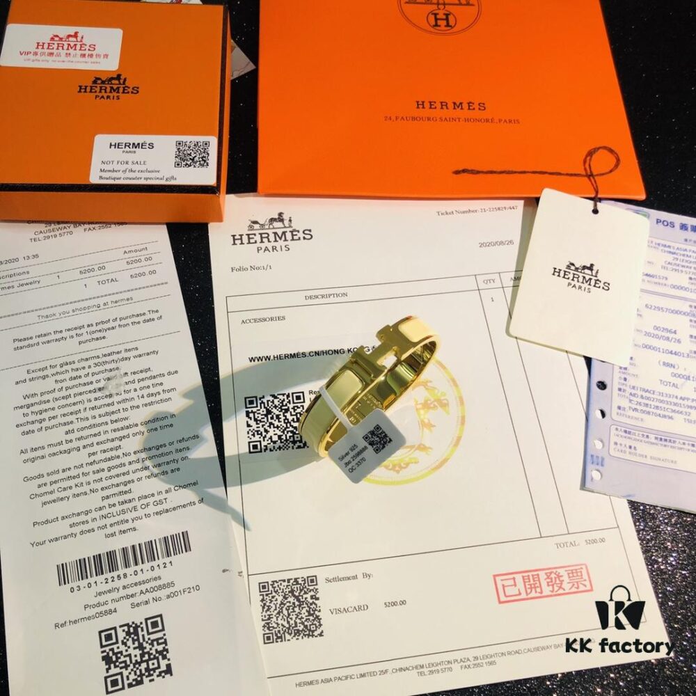 692fc97999f2d84055c89121 Hermès High-Replica Enamel 'Clic H' Bracelet in Rose Gold – Complete Set with Stickers, Tags, and Receipt – Classic Couple's Style, Sizes 17 & 19
