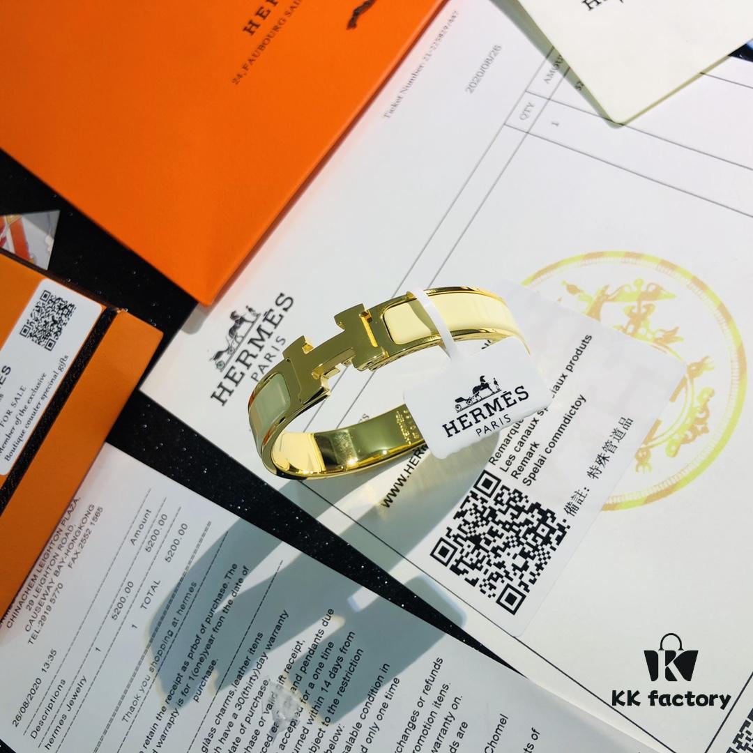 692fc97999f2d84055c89122 Hermès High-Replica Enamel 'Clic H' Bracelet in Rose Gold – Complete Set with Stickers, Tags, and Receipt – Classic Couple's Style, Sizes 17 & 19