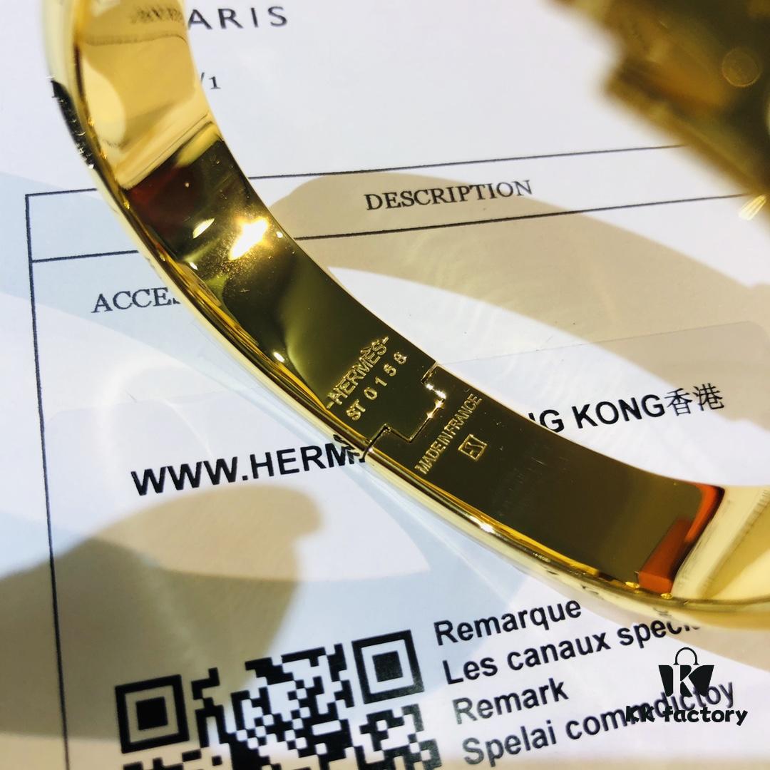 692fc97b99f2d84055c89124 Hermès High-Replica Enamel 'Clic H' Bracelet in Rose Gold – Complete Set with Stickers, Tags, and Receipt – Classic Couple's Style, Sizes 17 & 19