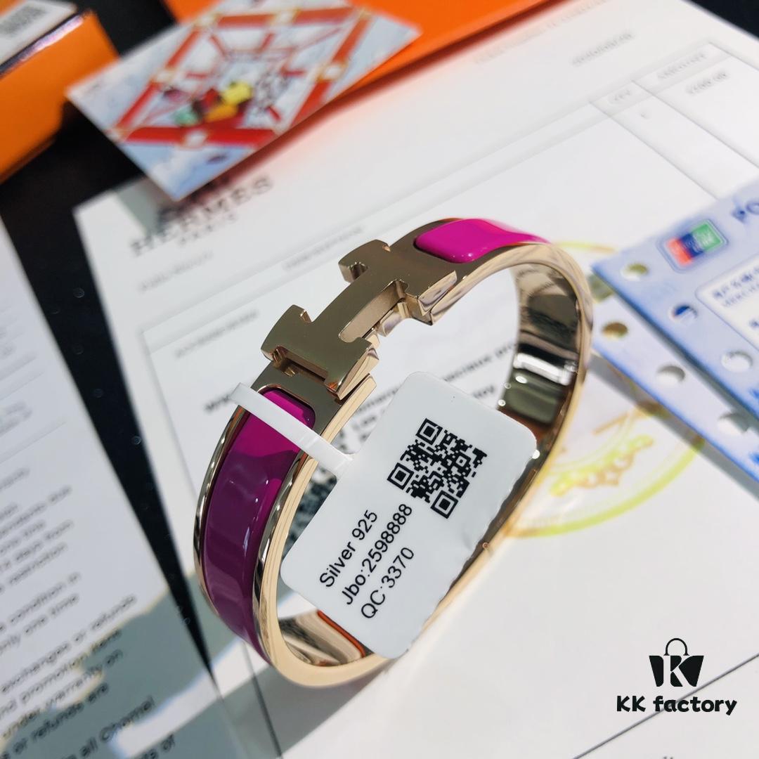 692fc97b99f2d84055c89125 Hermes High-Replica Enamel H Bangle Bracelet in Rose Gold – Full Set with Stickers, Tags, and Receipts – Classic Couple's Design