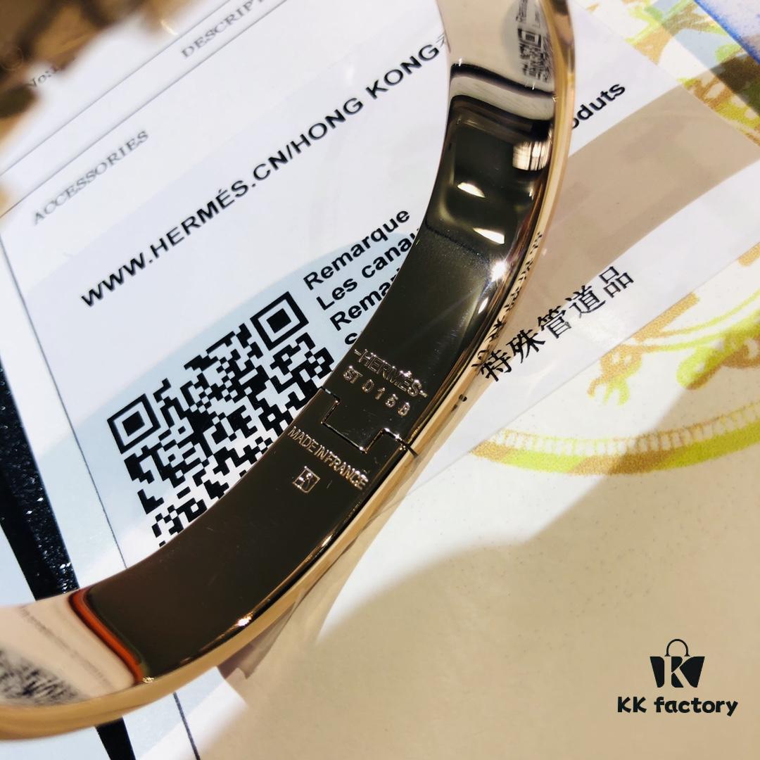 692fc97c99f2d84055c89126 Hermes High-Replica Enamel H Bangle Bracelet in Rose Gold – Full Set with Stickers, Tags, and Receipts – Classic Couple's Design