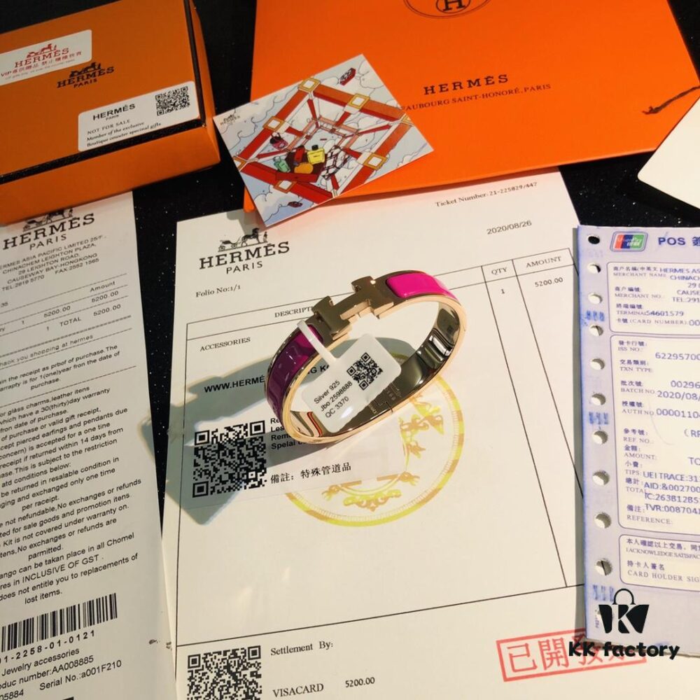 692fc97c99f2d84055c89127 Hermes High-Replica Enamel H Bangle Bracelet in Rose Gold – Full Set with Stickers, Tags, and Receipts – Classic Couple's Design
