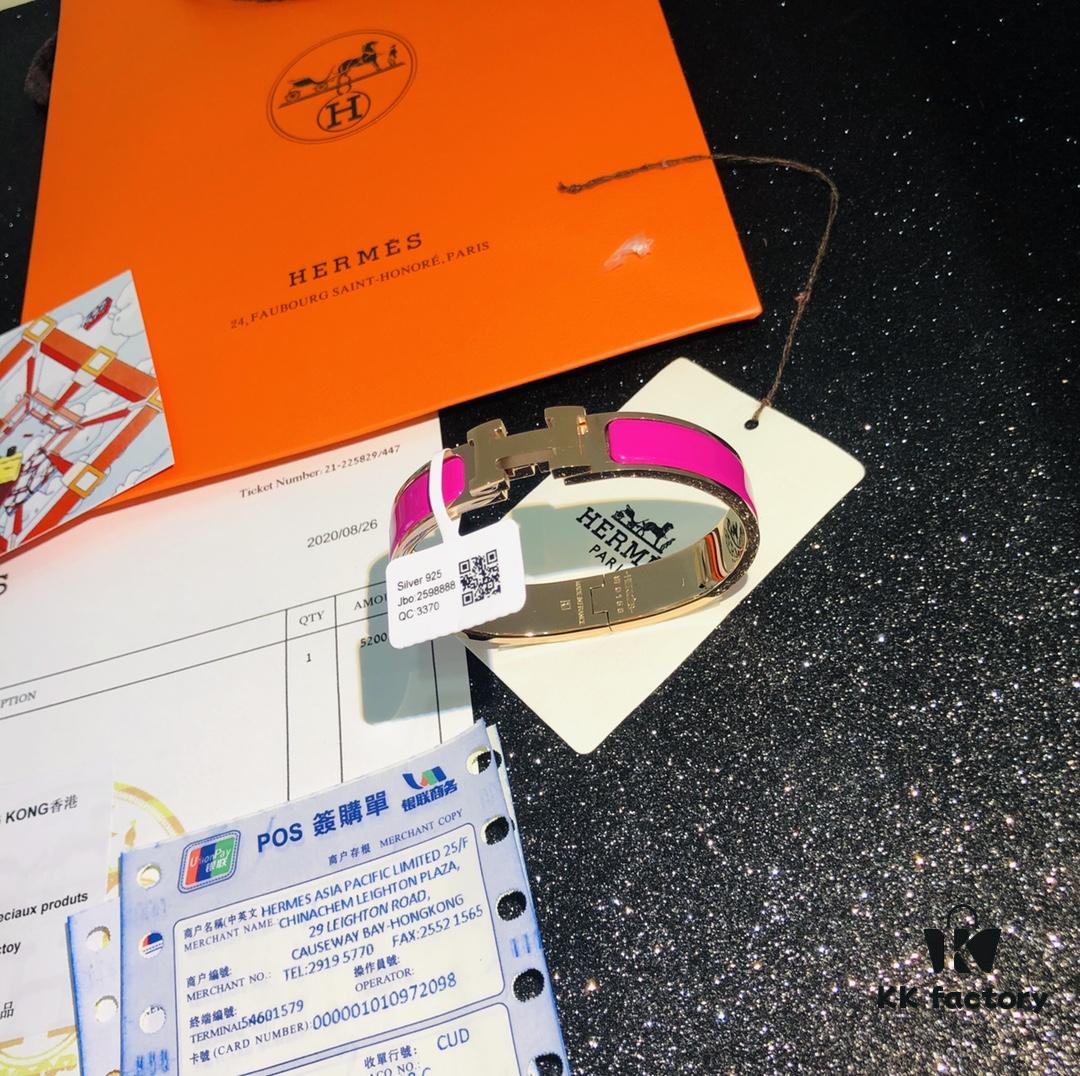 692fc97c99f2d84055c89128 Hermes High-Replica Enamel H Bangle Bracelet in Rose Gold – Full Set with Stickers, Tags, and Receipts – Classic Couple's Design