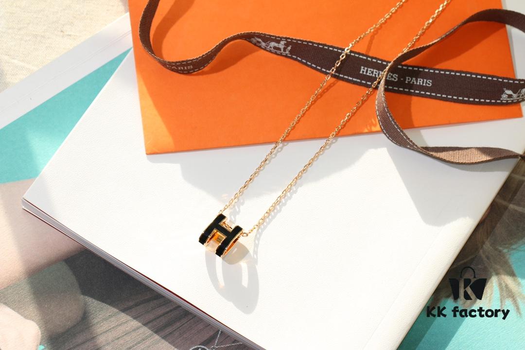 692fc9a099f2d84055c8916a Classic H Necklace, Precision CNC Carved, Sharp Clean Angles, Available in Gold and Rose Gold