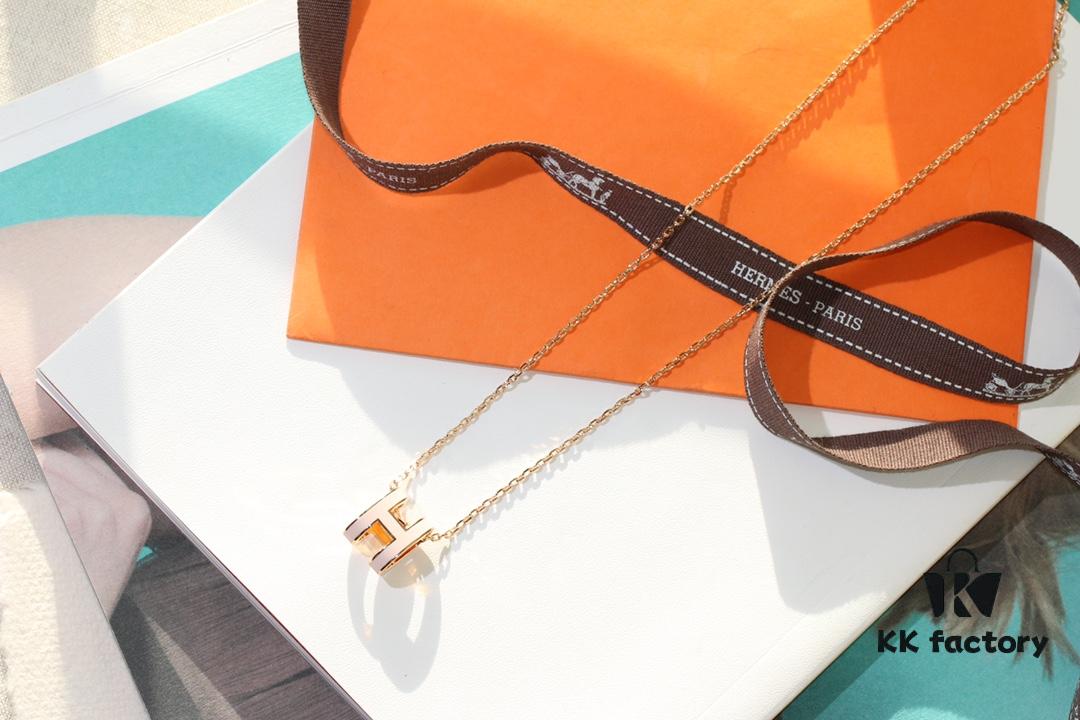 692fc9a099f2d84055c8916c Classic H Necklace, Precision CNC Carved, Sharp Clean Angles, Available in Gold and Rose Gold