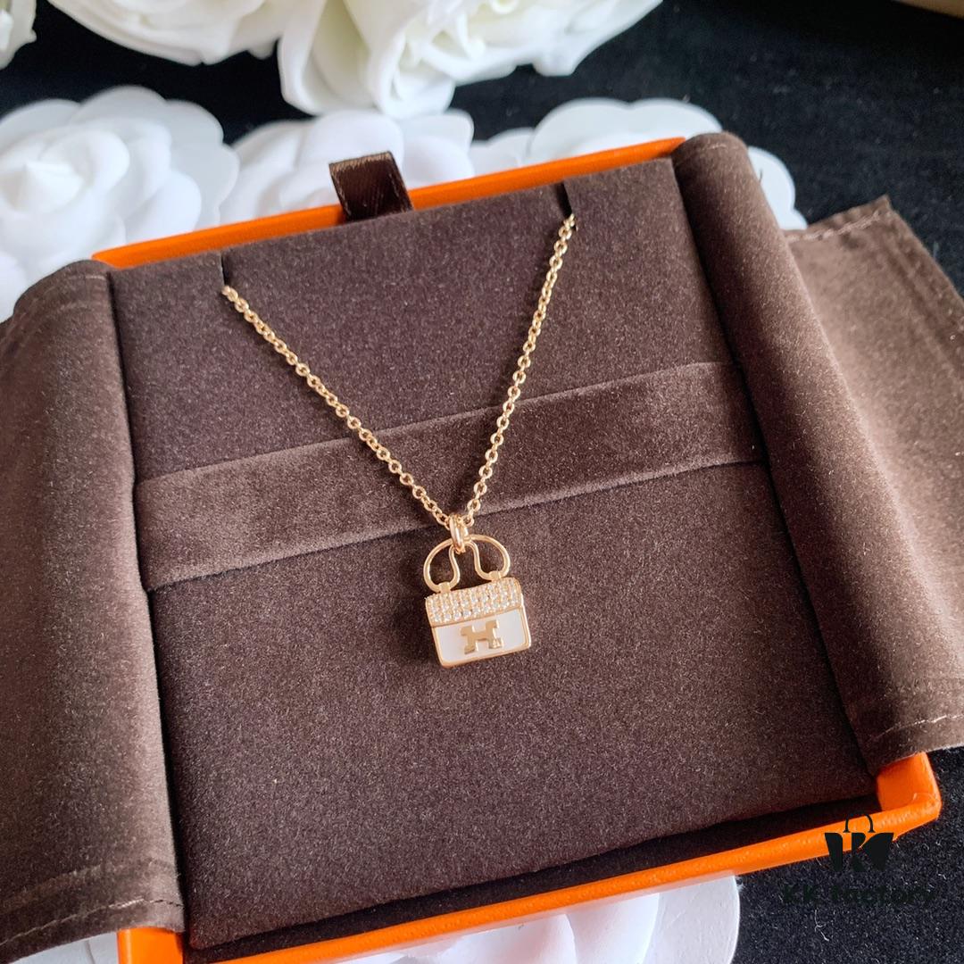 Hermes HERMES Bag Red Agate White Mother-of-Pearl Necklace