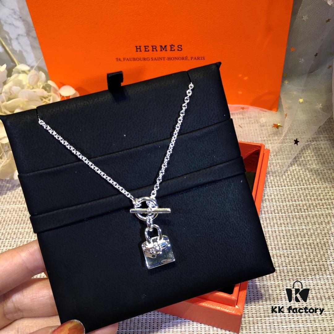 Hermes Kelly Bag Pendant Necklace in 925 Sterling Silver, Original Design, Stylish and Versatile