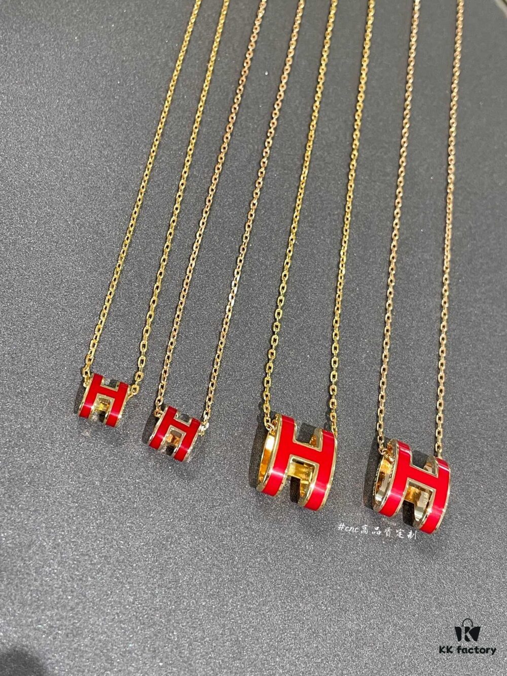 692fca3a99f2d84055c8922e Hermès Red Enamel H Necklace and Stud Earrings
