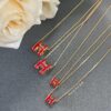 Hermès Red Enamel H Necklace and Stud Earrings