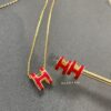 Hermès Red Enamel H Necklace and Stud Earrings