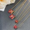 Hermès Red Enamel H Necklace and Stud Earrings