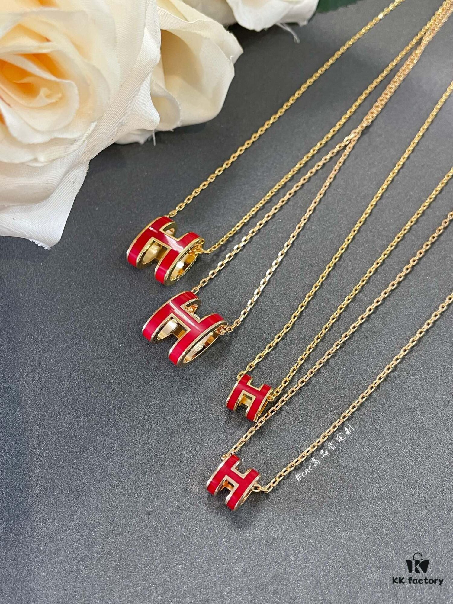 Hermès Red Enamel H Necklace and Stud Earrings