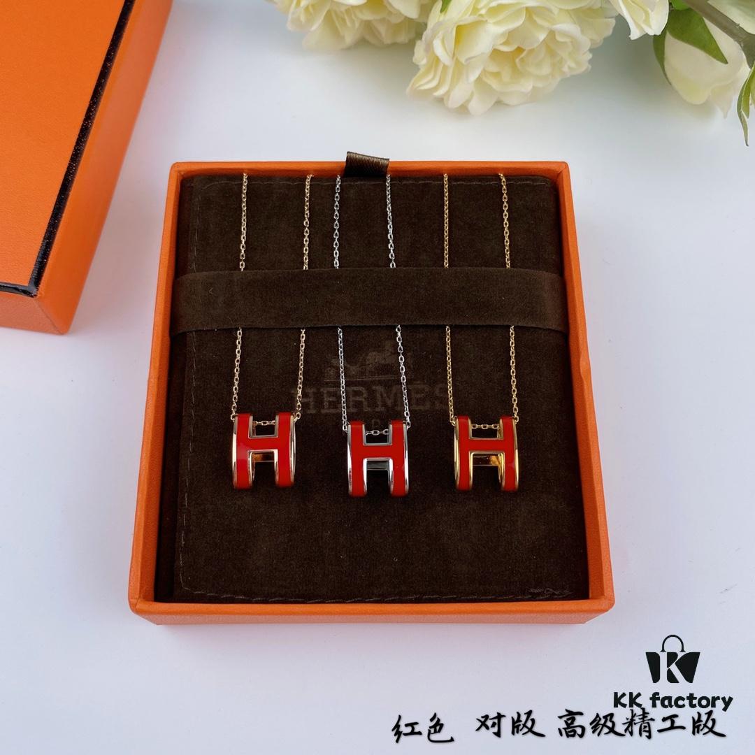 692fca5299f2d84055c89258 Authentic 925 Sterling Silver Hermès HERMES Classic Series Lucky H Enamel Necklace and Earrings Set