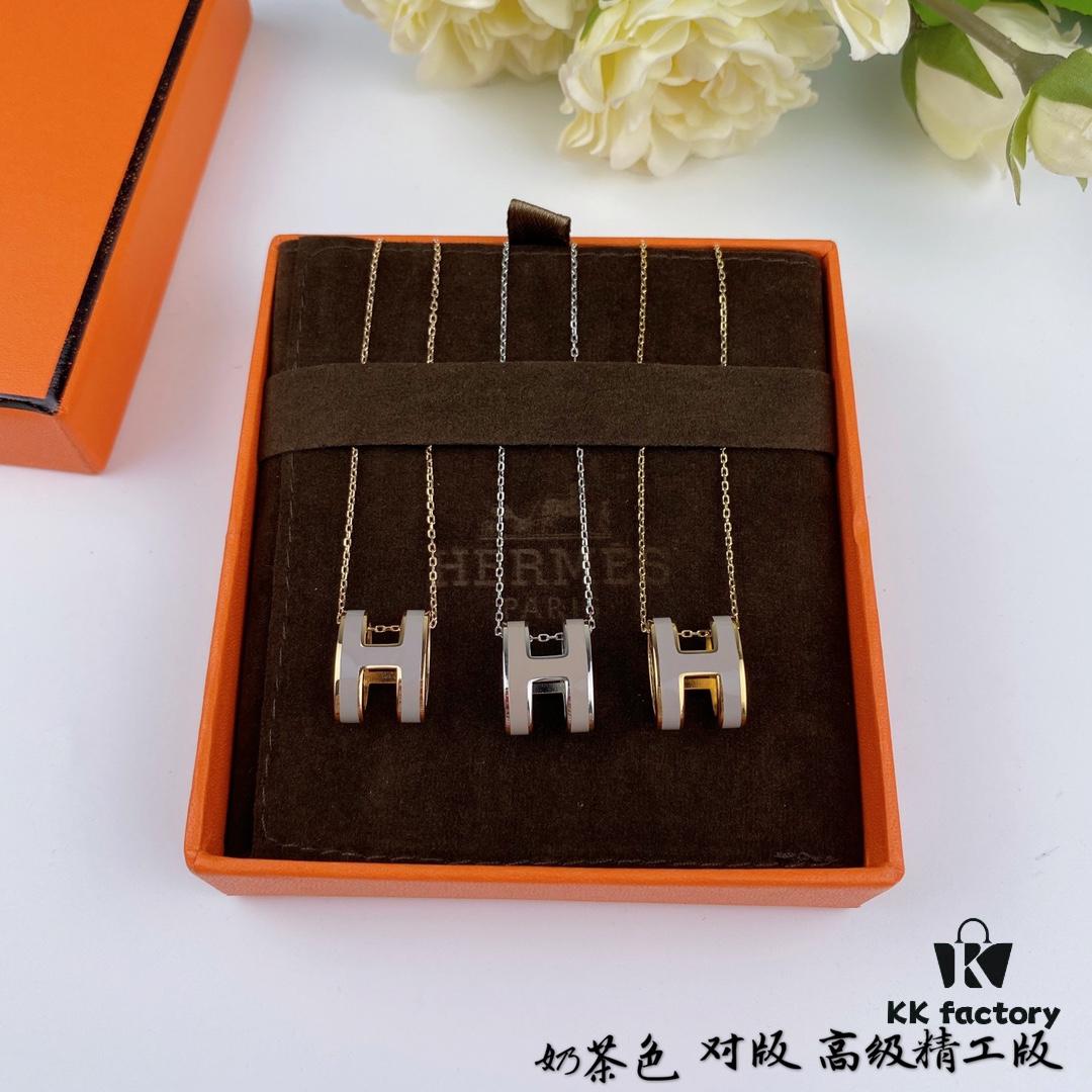 692fca5599f2d84055c8925d Authentic 925 Sterling Silver Hermès HERMES Classic Series Lucky H Enamel Necklace and Earrings Set