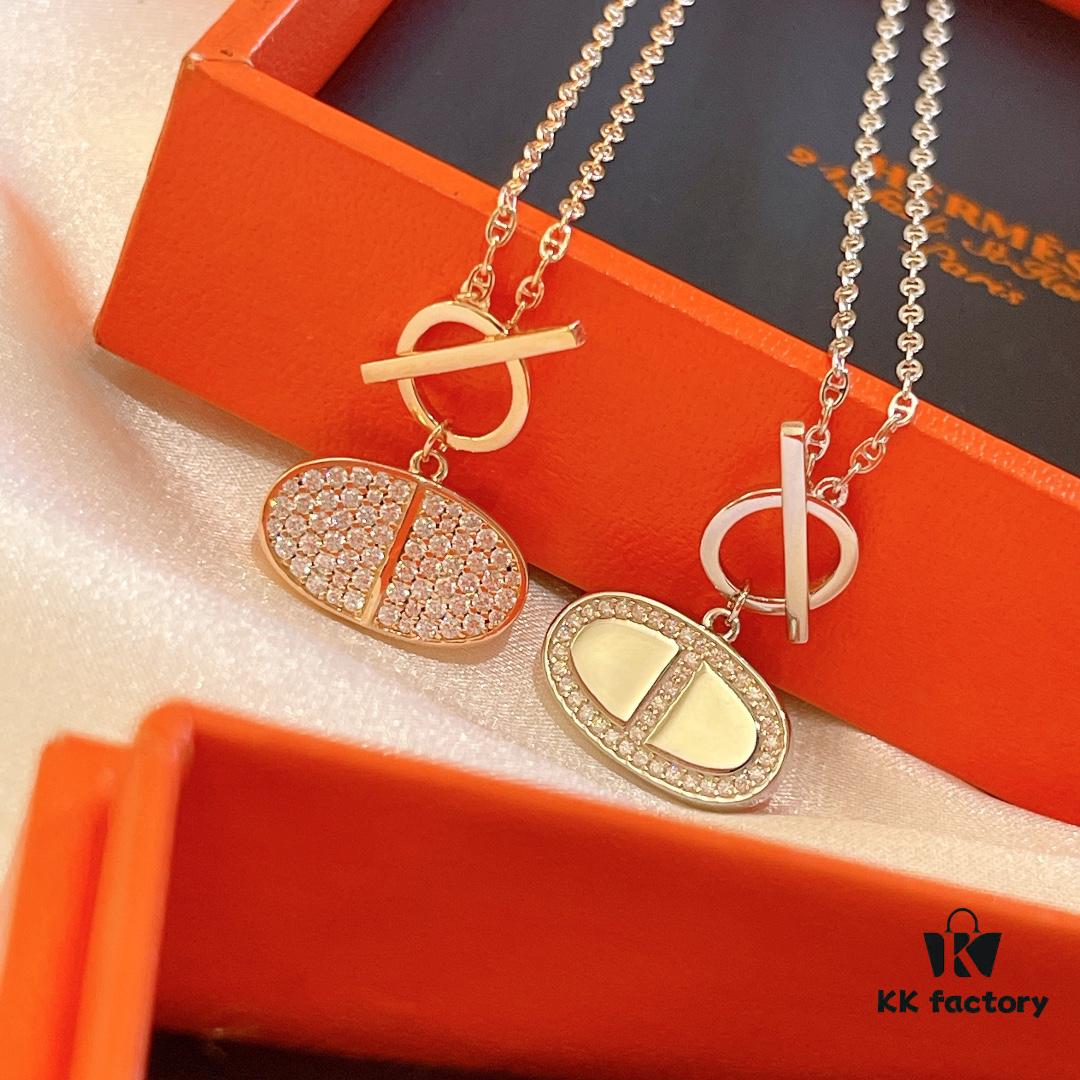 692fca8a99f2d84055c892b4 Hermès 2021 New Arrival Popular Double-Sided Pig Nose Necklace 🐽 Platinum and Rose Gold Plated Couple Pendant Chain