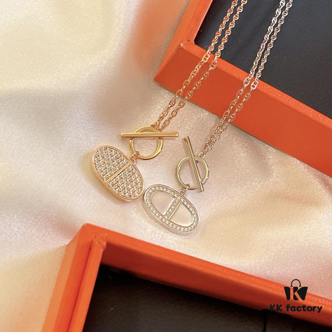 692fca9299f2d84055c892bf Hermès 2021 New Arrival Popular Double-Sided Pig Nose Necklace 🐽 Platinum and Rose Gold Plated Couple Pendant Chain