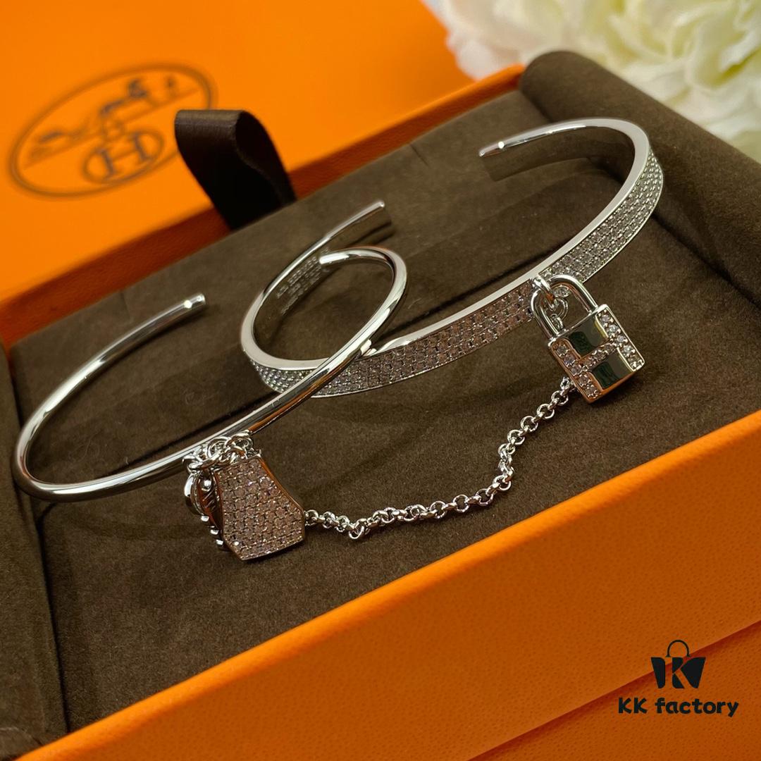 692fcaa399f2d84055c892de V Gold Material Thickened Version, Rose Gold and White Gold Color, Premium Craftsmanship Edition, Hermes Two-in-One Lock Bracelet, High-Carbon Diamonds, 1:1 Super Precision