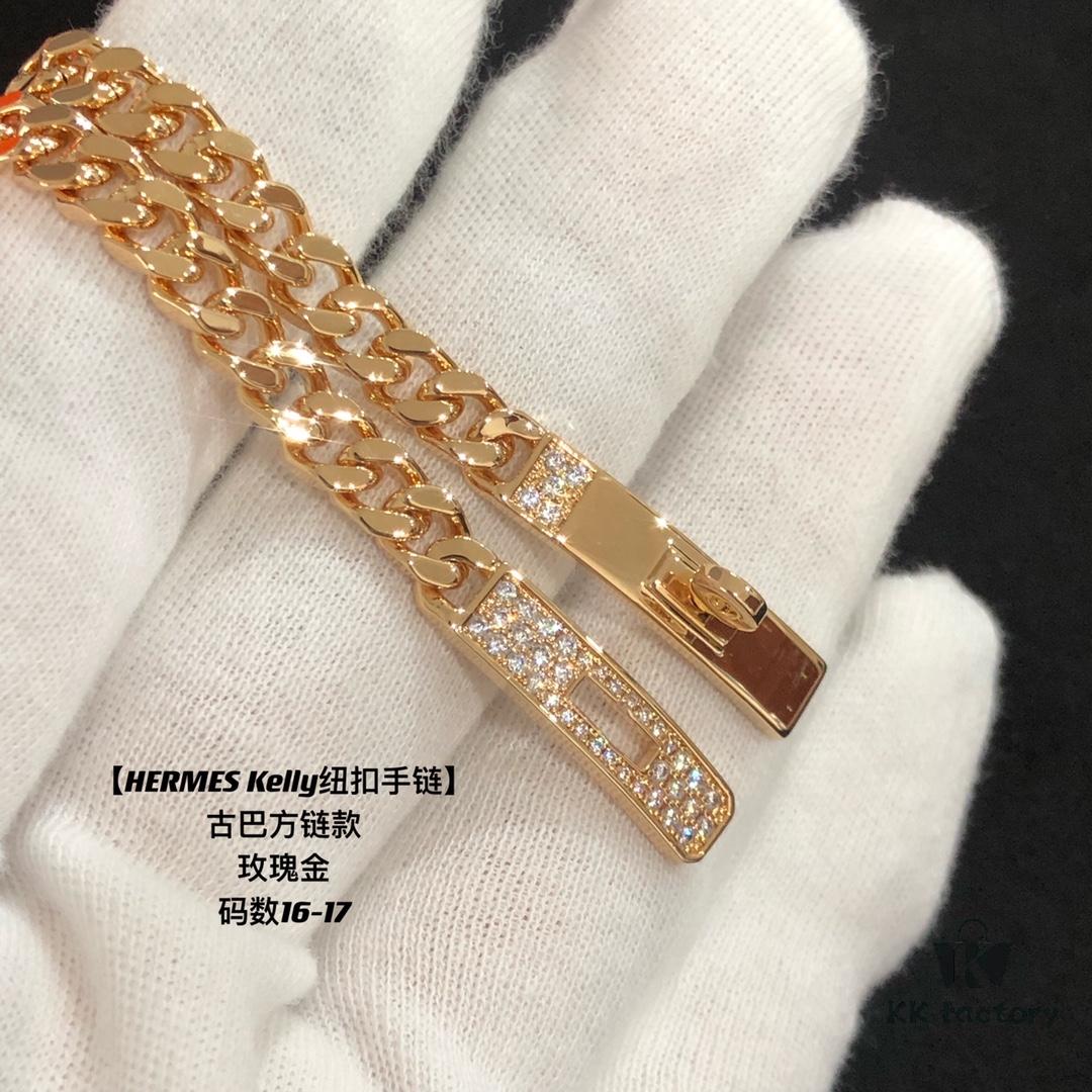 692fcab299f2d84055c89302 Hermes New Kelly Collection Jewelry, Kelly Gourmette Bracelet with Cuban Chain