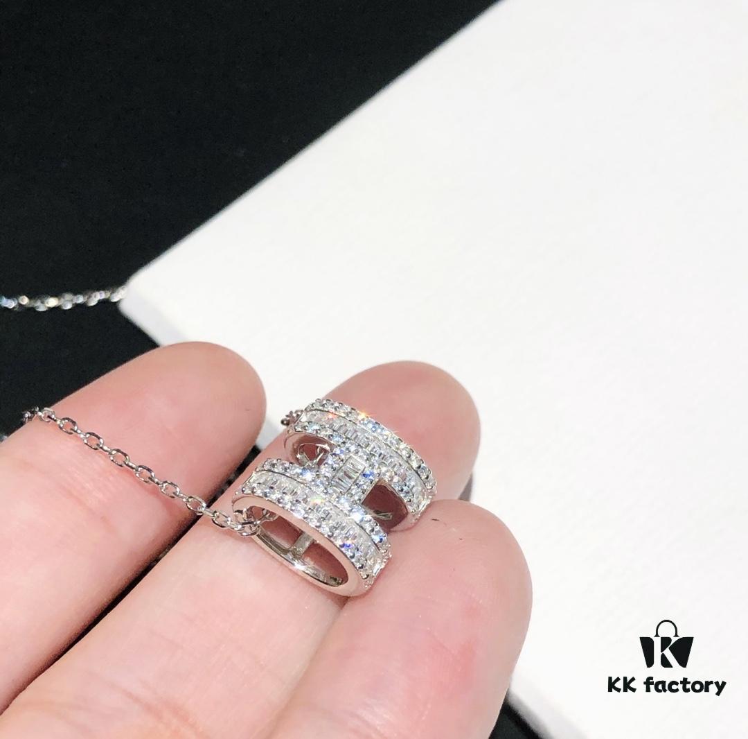692fcac399f2d84055c89322 Top-tier Hermes-inspired Diamond-Paved 'H' Necklace, 925 Sterling Silver with Precision CNC Craftsmanship and Exquisite Stone Inlay