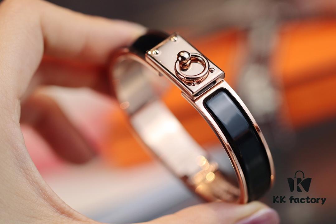 692fcad399f2d84055c8933d New Arrival Hermès-Inspired Enamel Cuff Bracelet with H Lock Closure