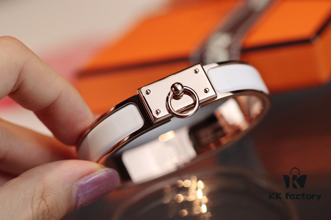 692fcad499f2d84055c89342 New Arrival Hermes-Inspired Enamel Bangle Bracelet with H Lock Clasp