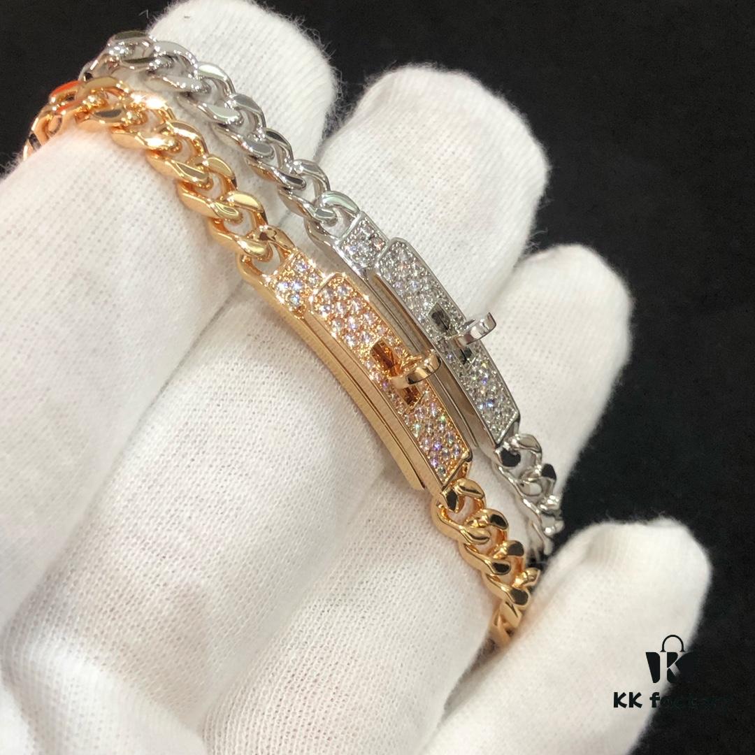 692fcad699f2d84055c89347 Hermes New Kelly Collection Jewelry, Kelly Gourmette Bracelet with Cuban Chain
