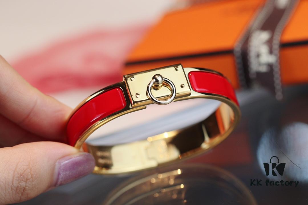 692fcada99f2d84055c8934f New Arrival Hermes-Inspired Enamel Bangle Bracelet with H Lock Design