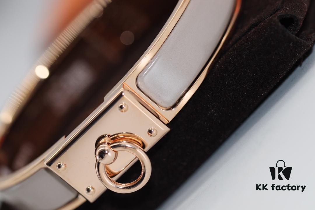 692fcae099f2d84055c89359 New Arrival Hermes-Inspired Enamel Bangle Bracelet with H Lock Clasp, Authentic Cloisonné Craftsmanship, 1μ Gold Plating, Lightweight Design at 36g