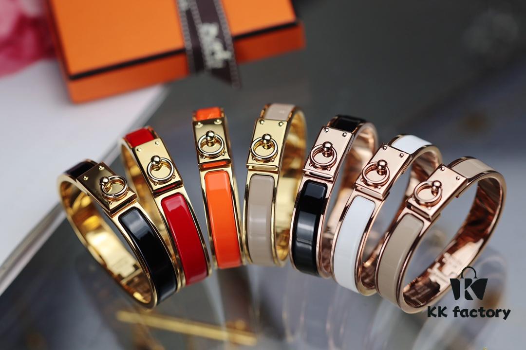 692fcae199f2d84055c8935a New Arrival Hermès-Inspired Clics Enamel Bracelet – H Lock & Ring Design, Genuine Enamel, 1-Micron Gold Plating, Lightweight at 36g