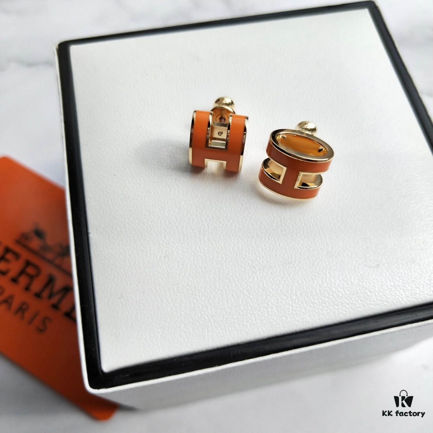 692fcb0199f2d84055c89394 Hermes Pop Platinum-Edged H Enamel Stud Earrings with Authenticity Mark on Back – Latest Classic Enamel Design, Real Photo Details
