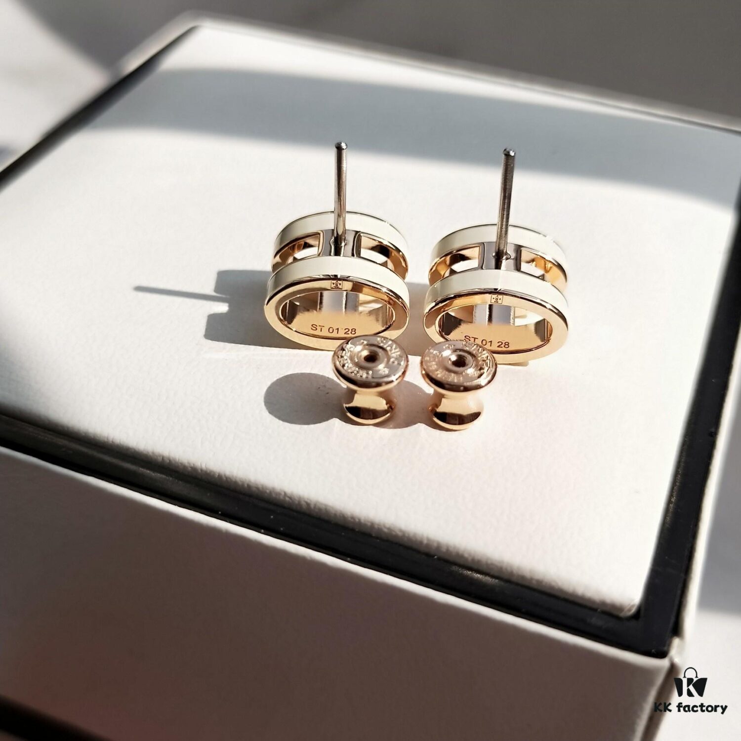 692fcb0b99f2d84055c893a3 Hermes Pop Platinum Edge H Enamel Stud Earrings