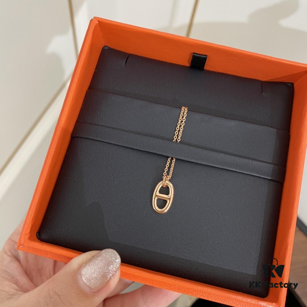 Hermes Nose Mini Nose Lock Necklace, Delicate and Cute Design, Available in Silver and Rose Gold, Solid Weighted Craftsmanship with Hand-Polished Thick Plating