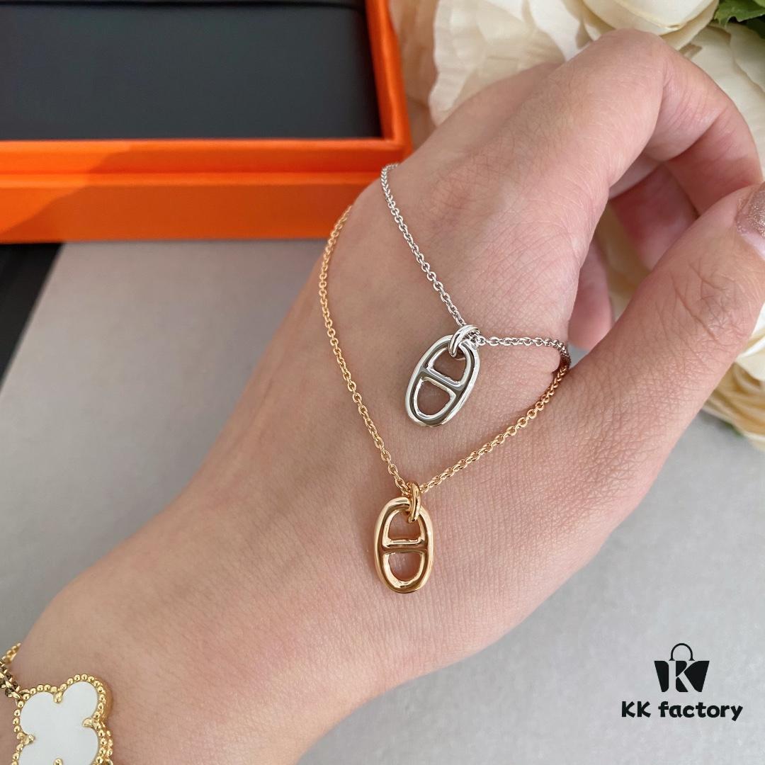 Hermes Nose Mini Nose Lock Necklace, Delicate and Cute Design, Available in Silver and Rose Gold, Solid Weighted Craftsmanship with Hand-Polished Thick Plating