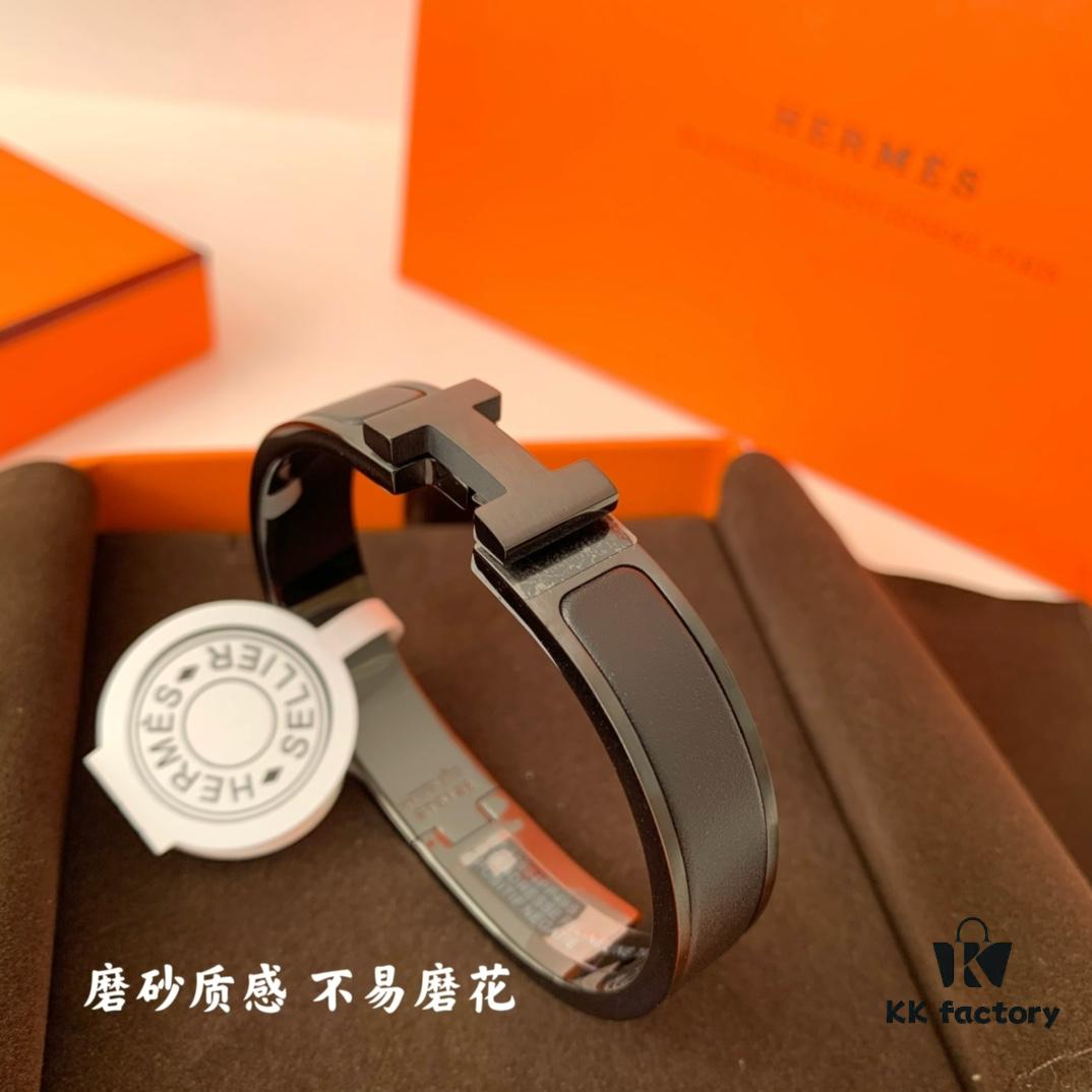 692fcb6b99f2d84055c89462 Hermes H Matte Black Sandblasted Black Warrior H Bracelet