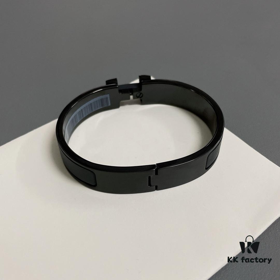 692fcb9399f2d84055c894a2 H Black Enamel Bracelet ❤️ Best Couple's Style, Sizes 17/19 Available ❤️ Z Enamel Craftsmanship, Brushed Metal Finish, Elegant and Stylish!