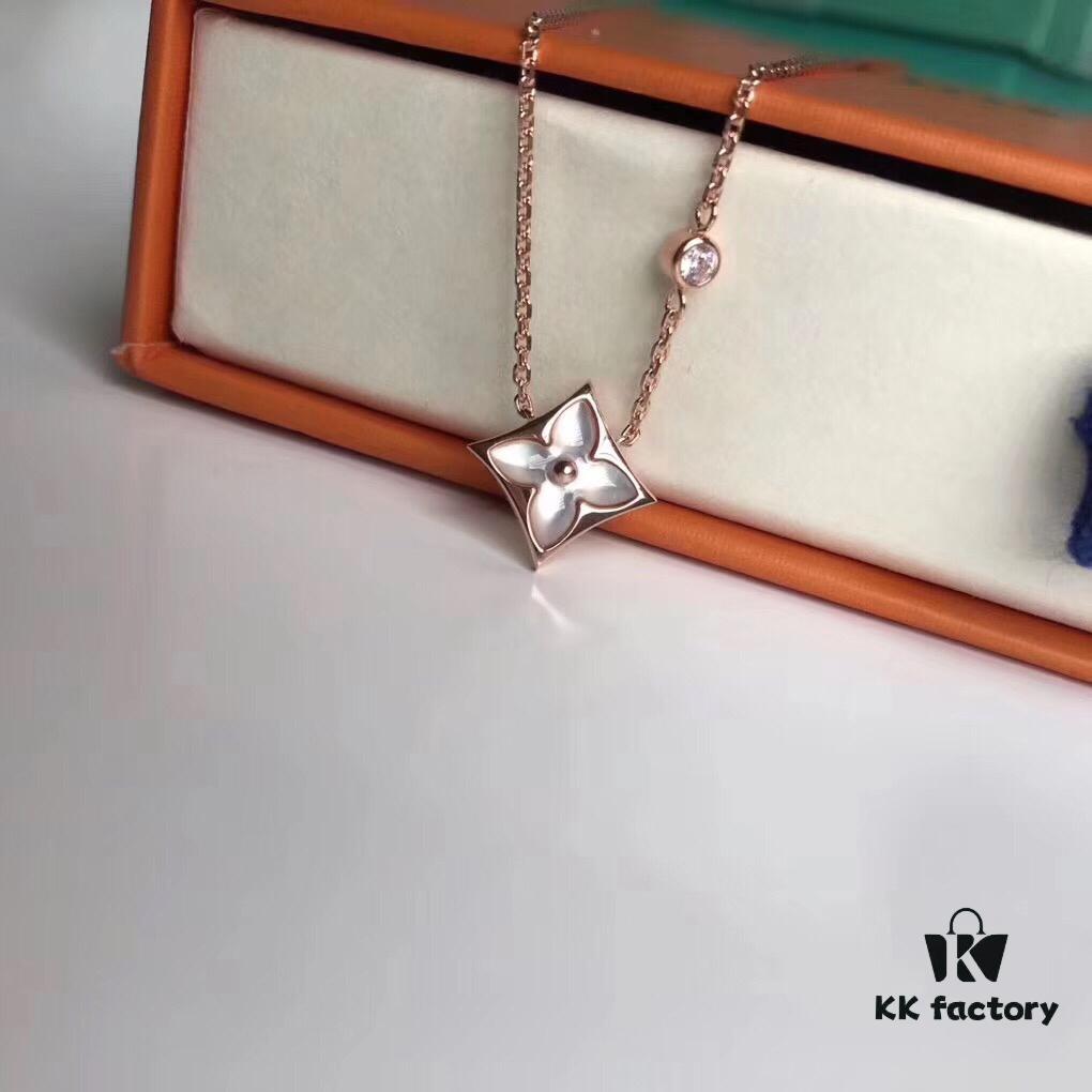 692fcc5e99f2d84055c8962b Sterling Silver 18K Gold Plated Rose Gold Pink Mother of Pearl Diamond Necklace Inspired by LV Diamond Flower Design