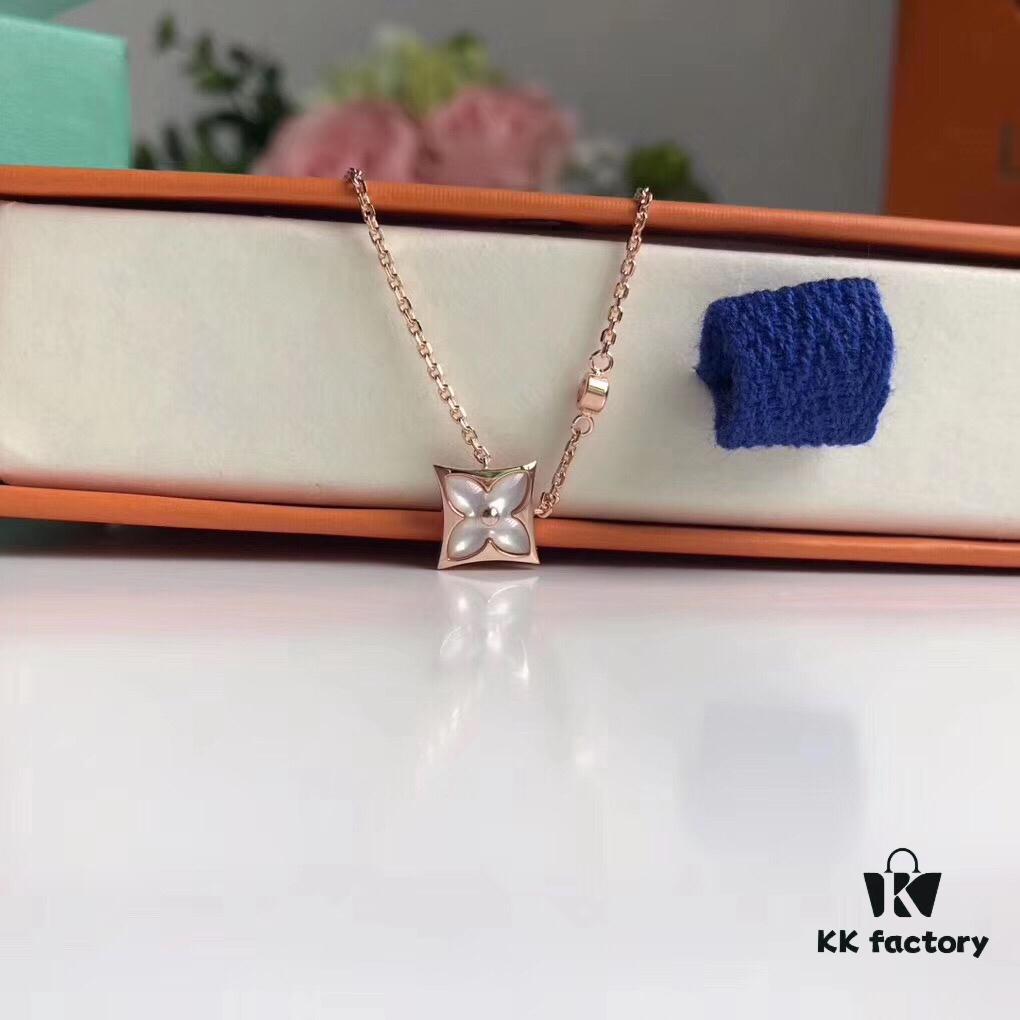 692fcc5e99f2d84055c8962e Sterling Silver 18K Gold Plated Rose Gold Pink Mother of Pearl Diamond Necklace Inspired by LV Diamond Flower Design