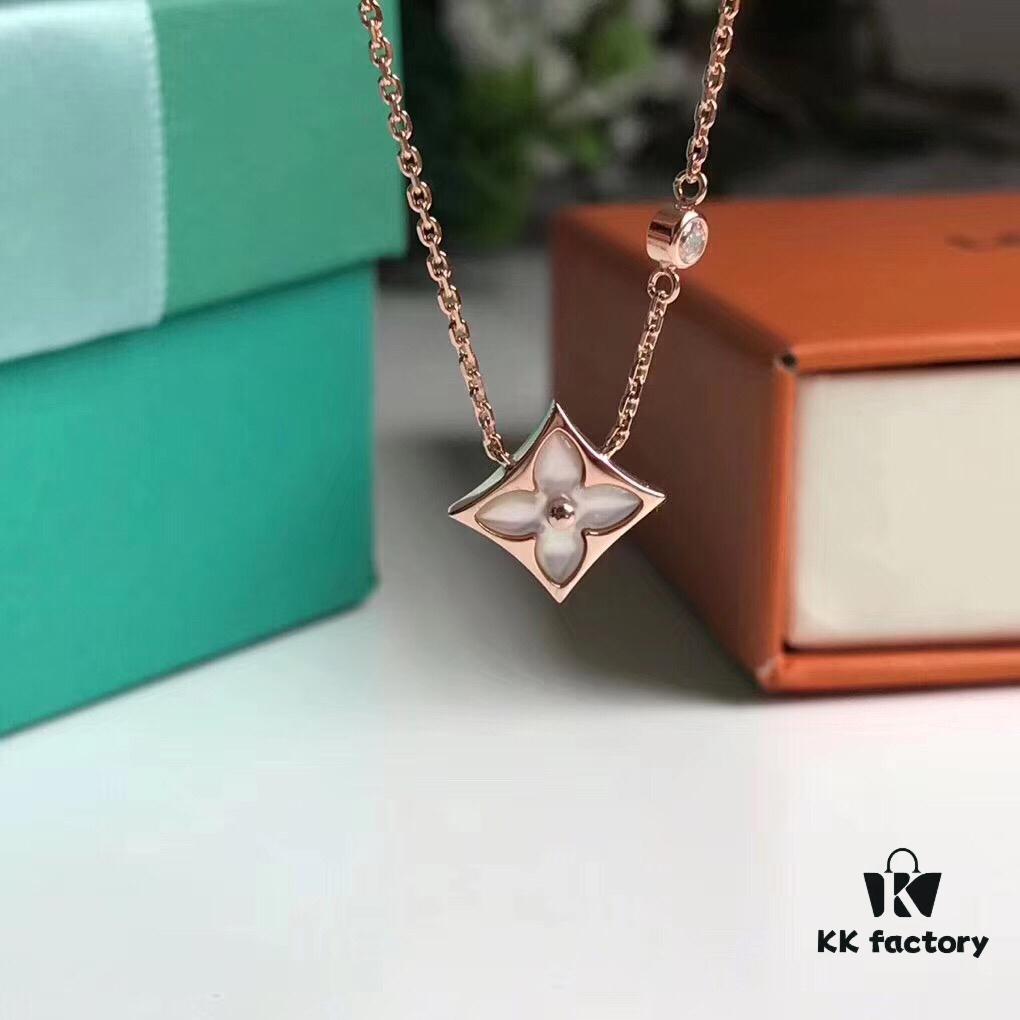 692fcc5f99f2d84055c89631 Sterling Silver 18K Gold Plated Rose Gold Pink Mother of Pearl Diamond Necklace Inspired by LV Diamond Flower Design