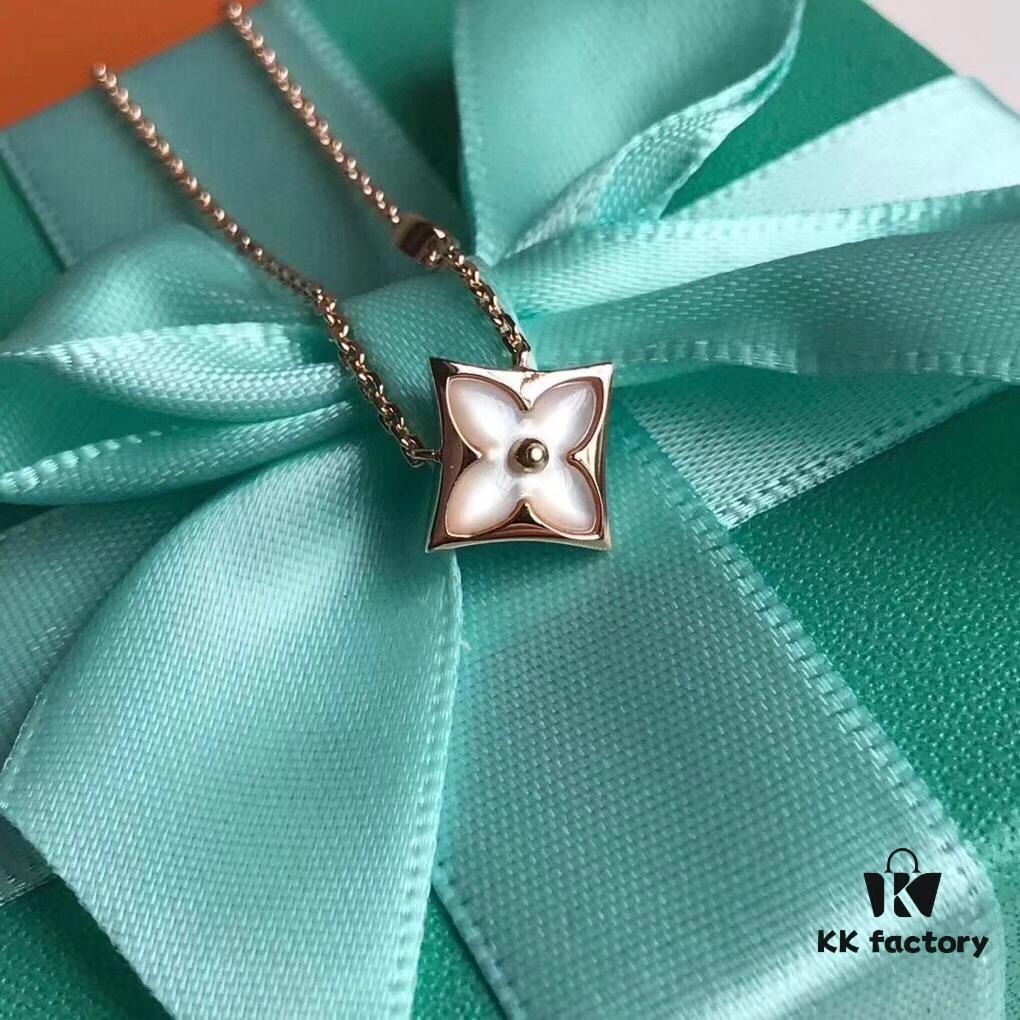 692fcc6999f2d84055c89645 Sterling Silver 18K Gold Plated Rose Gold Pink Mother of Pearl Diamond Necklace Inspired by LV Diamond Flower Design