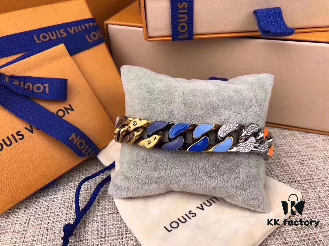 LV Vivienne Sparkling Enamel Full Diamond Bracelet FW Chain Links Patches