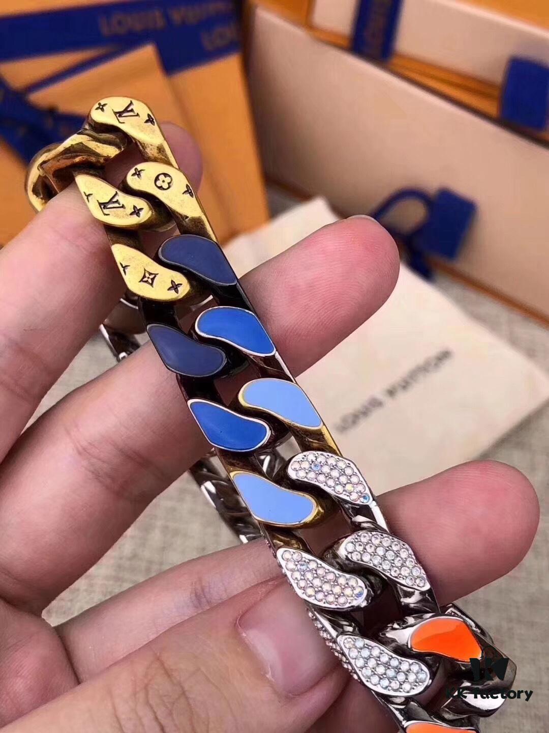 LV Vivienne Sparkling Enamel Full Diamond Bracelet FW Chain Links Patches