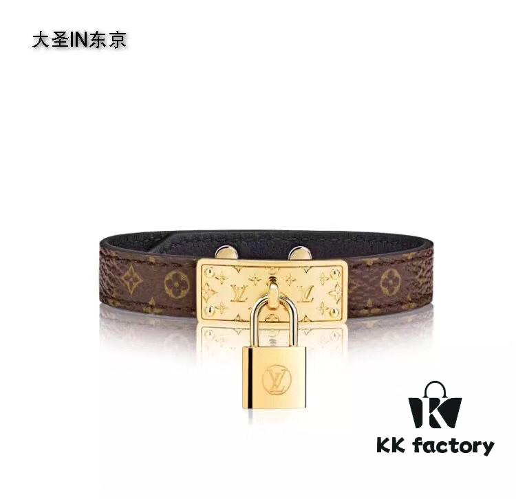 Louis Vuitton Original LV Monogram Leather Bracelet ● Calfskin Lining, Unique Design, Retro and Avant-garde Style