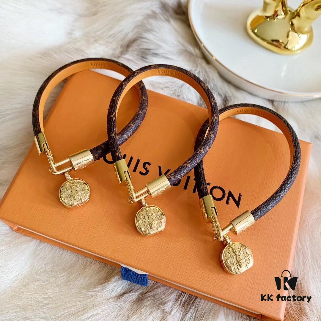 692fccd699f2d84055c89723 Louis Vuitton LV Monogram Double Leather Strap Bag Bracelet Wristband, Brass Hardware, Calfskin Lining, Vintage and Avant-garde Design, Must-have for Women