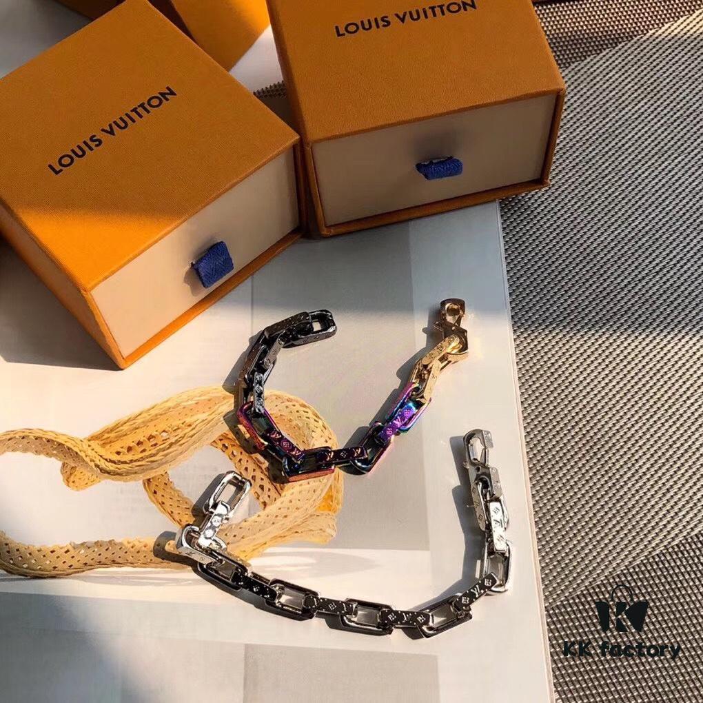 692fccd799f2d84055c89725 LV by Virgil Abloh Monogram Limited Edition Bracelet, Unisex Design, Stainless Steel with Colorful Chain Links and Engraved Logo Detail