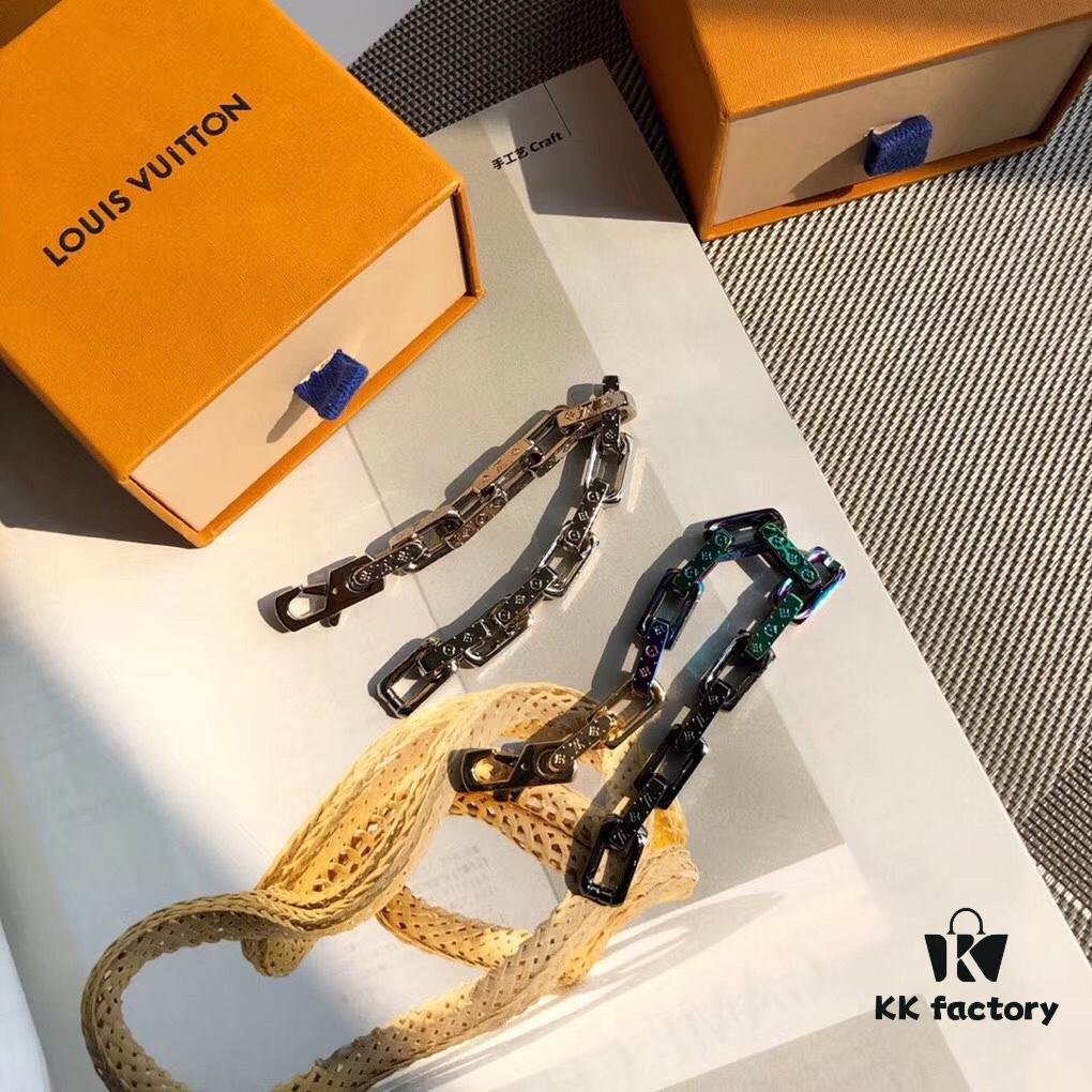 692fccd899f2d84055c89728 LV by Virgil Abloh Monogram Limited Edition Bracelet, Unisex Design, Stainless Steel with Colorful Chain Links and Engraved Logo Detail